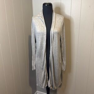 Joan Vass Women’s Medium Open Cardigan Long Cowl Stretch Comfy